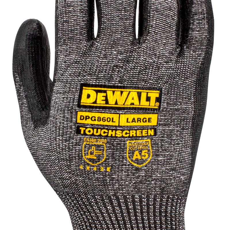 DEWALT DPG860 Cut Protection Level A5 PU Touchscreen Glove -
