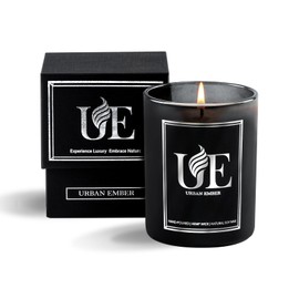 Urban ember Mahogany Teakwood Scented Candle | 8oz Soy Wax and Essential Oils Candle for Home Scented | Aromatherapy Candle with 55 Hour Burn Time | Christmas Scented Candle Gifts | Black Jar
