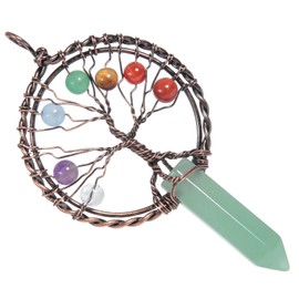 mookaitedecor 7 Chakra Tree of Life Green Aventurine Crystal Point Long Pendant Necklace for Girls Women, Healing Quartz Crystal Semi Precious Stone Jewellery Necklace for Good Luck Chakra Energy