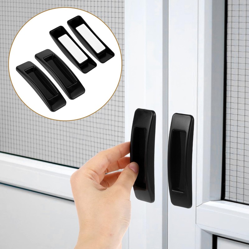 4 Pcs Black Adhesive Cabinet Handles, Self-Stick Instant Drawer Handle,