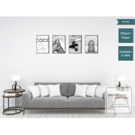 Postertech® Premium Poster Set, 4 Pictures as Stylish Wall Decoration, 4 x DIN A4, Black White Coco Set (4 Grey New)
