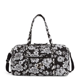 Vera Bradley Women's Cotton Collegiate Large Travel Duffle Bag (Multiple Teams Available), Purdue University Black/White Rain Garden - Recycled Cotton, One Size