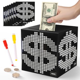 Primo Lines Piggy Bank for Adults,10k Savings Challenge Box, 5.91inch Money Saving Box 10,000 with Counter for Savings Goal $3000 $5000, Unbreakable Metal Cash Box with Money Target, Kakeibo Money Box
