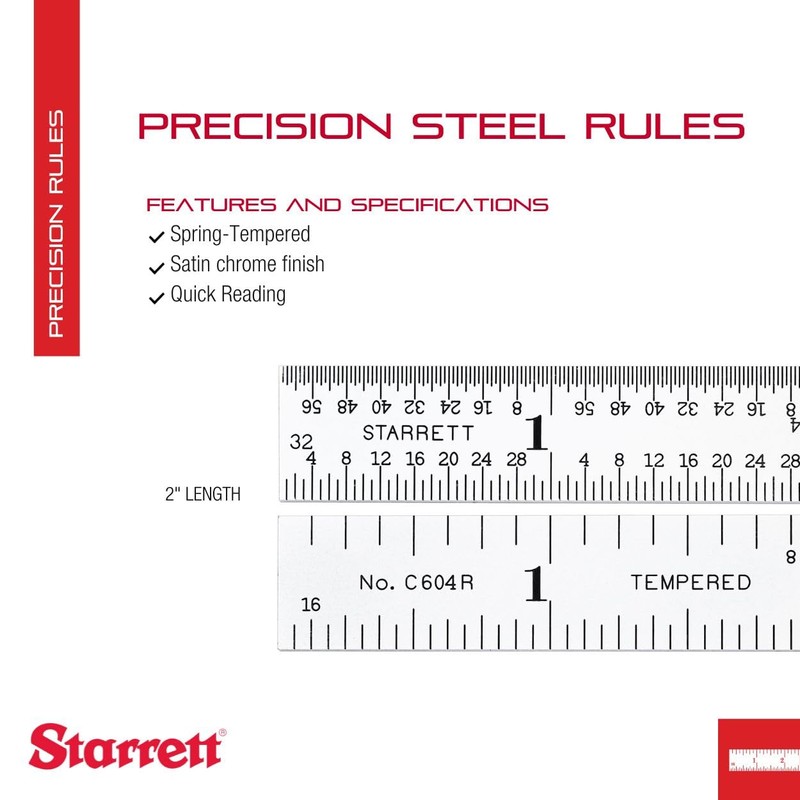 Starrett Spring Tempered Steel Rule with Satin Chrome Finish, Quick