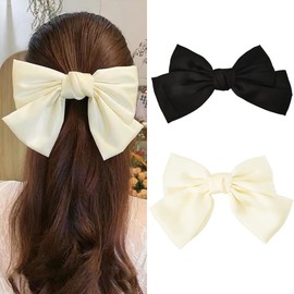 White Black Hair Bows for Women Girls Big Bowknot Hair Barrettes Clips for Girls Satin Hair Ribbons Bows French Style Hair Accessories for Girls Women Bow Barrettes for Women Girls 2 Pcs