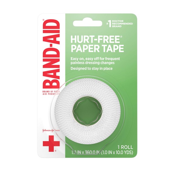 Band-Aid Brand First Aid Hurt-Free Medical Adhesive Paper Tape for Wound Dressings, 1 in by 10 yd