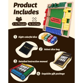Large Shut The Box for 2-4 Players Family Game Night Quick Math Dice Game for Party Classroom Camp Bar Travel Wooden Classic Table Top Board Game for Adults and Kids Sierra la Caja Juego de Mesa