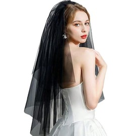 AOREAS Black Lace Veil Bridal Wedding Veils Creative Cathedral Tulle Sheer Wedding Veil With for Brides Bachelorette Hen Party (Black Silver)