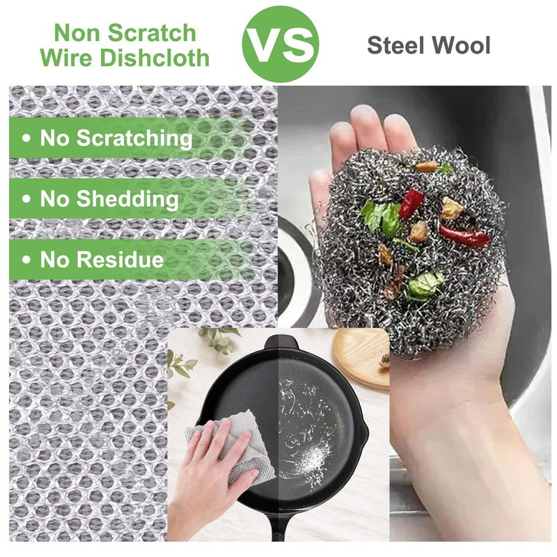 SAYAPE Double-Sided Cleaning Rags - Multipurpose Non Scratch Wire Dishcloth