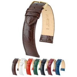 Hirsch Crocograin Bonded Leather Watch Strap - Brown Band/Gold Buckle - M - 12mm / 10mm - Shiny Gold Buckle - Leather Band