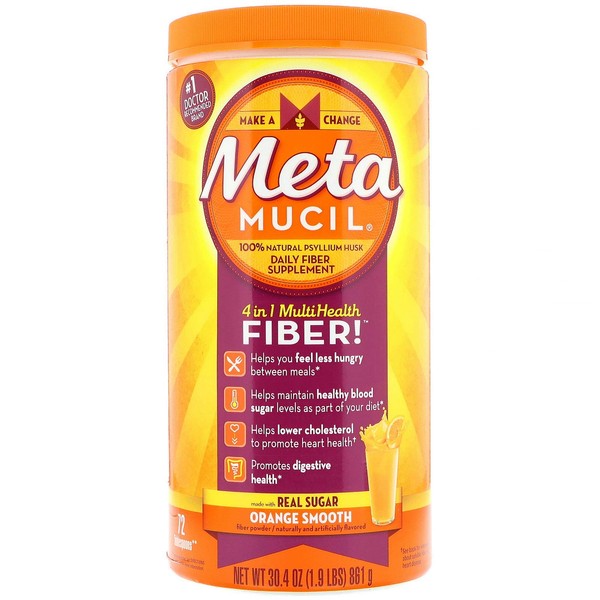 Metamucil, 4 in 1 MultiHealth Fiber Powder, Orange Smooth, 1.9 lbs (861 g)