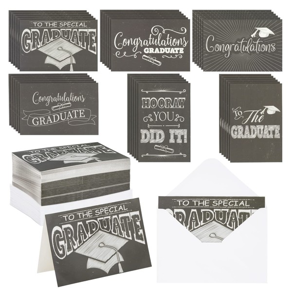 Best Paper Greetings 60 Pack Blank Graduation Thank You Cards with Envelopes, 6 Assorted Designs, Black and White (4 x 6 in)