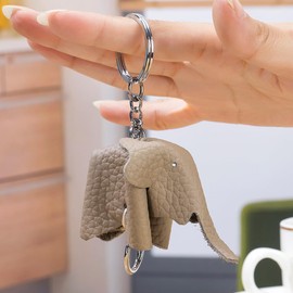 Yocipa Cute Bag Charm Genuine Leather Elephant Key Chain Leather Fashionable Car Key Holder Cute Leather Charm Popular Charm Accessory, elephent grey