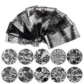 Chunmeng 10 Sheets Black Lace Nail Art Foil Transfer Stickers Foils Nail Art Supplies Nail Foil Lace Designs Decorations Floral Manicure Decorations