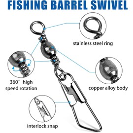 Fishing Barrel Swivel with Double Safety Snaps Brass Fishing Swivels Snaps Hook Lure Line Connector Swivel Interlock Snaps Fishing Tackle 50pcs/100pcs