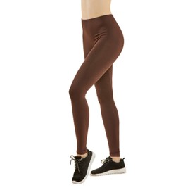 MOPAS Leggings - Women's Ribbed Waistband Full Length Plain Leggings - Brown