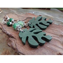 GRÜNE GROSSE HOLZ BLATT - MONSTERA OHRRINGE einzigartige, lange, leichte Ohrringe an handgefertigte Haken