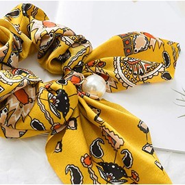 ericotry 6 Pieces Chiffon Beaded Hair Ties Elastic Hair Bands Scarf Floral Hair Ties Bow Ponytail Bow Accessories for Women and Girls