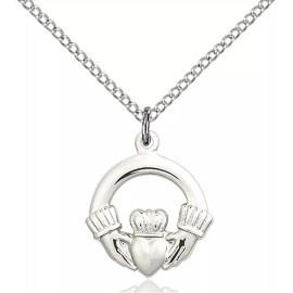Bliss Sterling Silver Claddagh Irish Love Knot Medal Pendant Necklace 18"Chain GiftBox