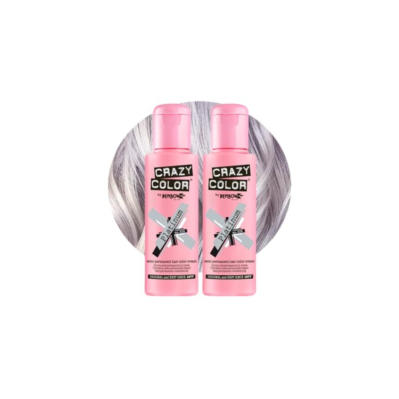 Crazy Color Metallic Platinum Semi-Permanent Duo Hair Dye. Highly Pigmented