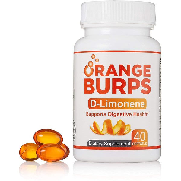 Orange Burps D-Limonene Supplement for Digestive Health, Heartburn, Acid Reflux, GERD | Orange Peel Extract | All-Natural Easy-to-Swallow Softgels | 1,000 mg per Serving - Made in USA