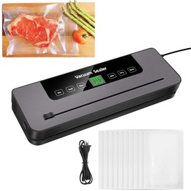Food Vacuum Sealer Machine, 6-in-1 Compact Food Vacuum Saver with 10pcs Sealer Bags, Built-in Cutter, One-Touch LED Screen, Easy to Operate, 5 Sealing Modes for Meat Vegetables Snacks Fruits Grains