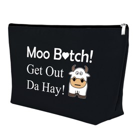 Cow Gifts Cow Makeup Bag Cow Lover Gift Cows Gifts for Girl Women Cow Cosmetic Bag Funny Cute Birthday Christmas Gift for Animal Lover Cow Owner Farm Girls Best Friend Sister Travel Pouch（Black）