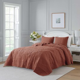 B2EVER Red Damask Quilt Twin Size Bedding Sets with 1 Pillow Sham, Boho Bedspread Lightweight Soft Farmhouse Vintage Bohemian Coverlet Retro Jacquard Pattern Bed Cover for All Season, 2 Pieces