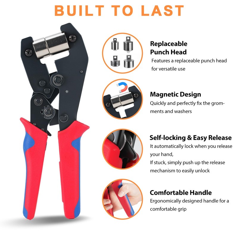 2-Size Grommet Tool Kit, 1/4" 3/8" Hole Punch with 500