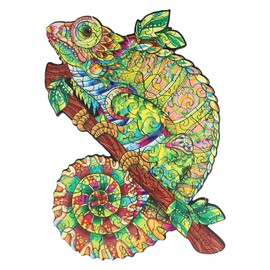 CROCOTILE Wooden Puzzle for Adults - Iridescent Chameleon Wooden Puzzle - Fun & Learning Puzzle Adults & Children - Easy to Assemble - 141 Pieces 19.2 x 27.4 cm