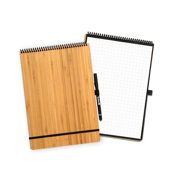 BAMBOOK Notepad - Bamboo Wood Hardcover - A4 - Chequered,