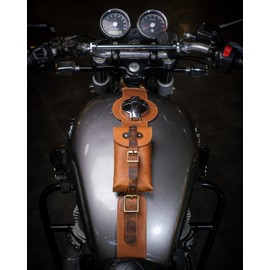 Trip Machine Company Genuine Leather Moto Exclusive Fuel Tank Strap, Handcrafted Adjustable Vertical Mount - For RE Interceptor/GT 650 (Tank Strap & Pouch, Vintage Tan)
