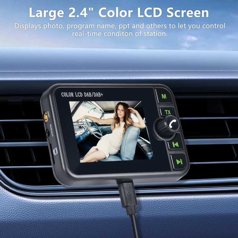 Hikity DAB/DAB+ Portable Radio Adapter with 2.4 Inch Colour Large