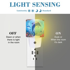 Uiaoiais Night Light for Kids Girls Boys, Cute Dolphins in Tropical Sea LED Night Light Plug into Wall with Dusk to Dawn Sensor for Room Decor, Hallway, Kitchen, Bathroom, Nursery, Stairs