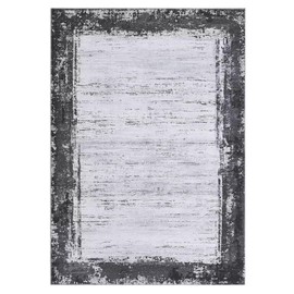 WESTLOOM Bordered Modern 8x10 Rug Machine Washable Area Rug Non-Slip Low Pile Indoor Area Rug Non-Shedding Living Room Rug Contemporary Distressed Throw Carpet Large Accent Rug Foldable Thin Rug Grey