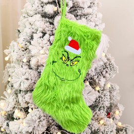 Christmas Stockings, 50 cm Large Grinch Christmas Stockings, Grinch Christmas Decorations, Christmas Stockings, Fillable and Hanging Christmas Stockings for Fireplace, Christmas Tree, Wall, Stairs