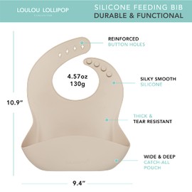 Loulou Lollipop Babero de alimentación de silicona resistente al agua para bebés y niños pequeños, fácil de limpiar, ajuste ajustable y bolsa Catch-All - Arena