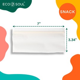 ECO SOUL 100% Compostable Snack Bags [50 Counts] Resealable Bags for Food, Freezer Bags, Eco-friendly Zip Bags, Reusable Biodegradable Bags