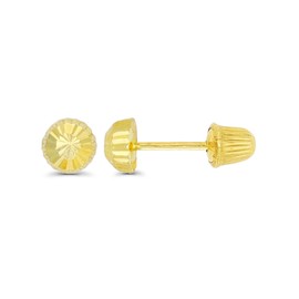 14K Yellow Solid Gold Diamond Cut 4mm Half Ball Ball Screw Back Stud Earrings | Stud Earrings | Ball Screw Backs | Fine Jewelry | Solid Gold Stud Earrings for Women and Teens
