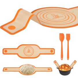 FUANRTK Silicone Bread Sling for Dutch Oven Reusable Baking Mat with Extra Long Handles Non-Stick Sheet Liners Pad for Transferable Dough Pastry Pizza Heat Resistant Round and Oval