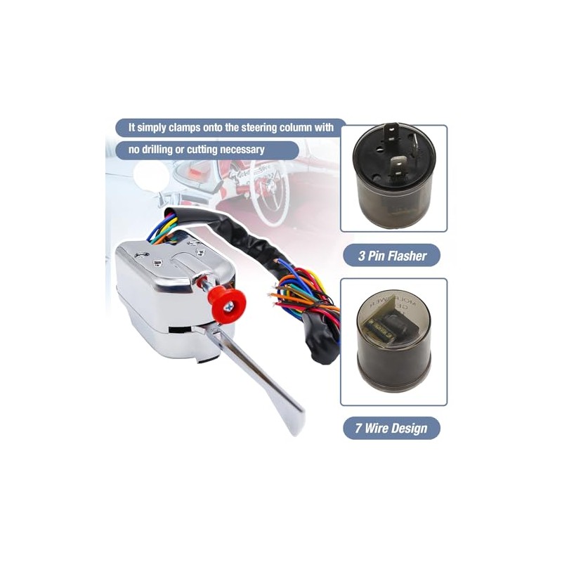 Saihisday Universal Turn Signal Switch with Flasher, 12V Chrome Street