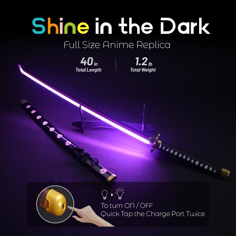 RENGENG Light Up Sword, 40 Inches Rechargeable Pre-Assembled Plastic Replica