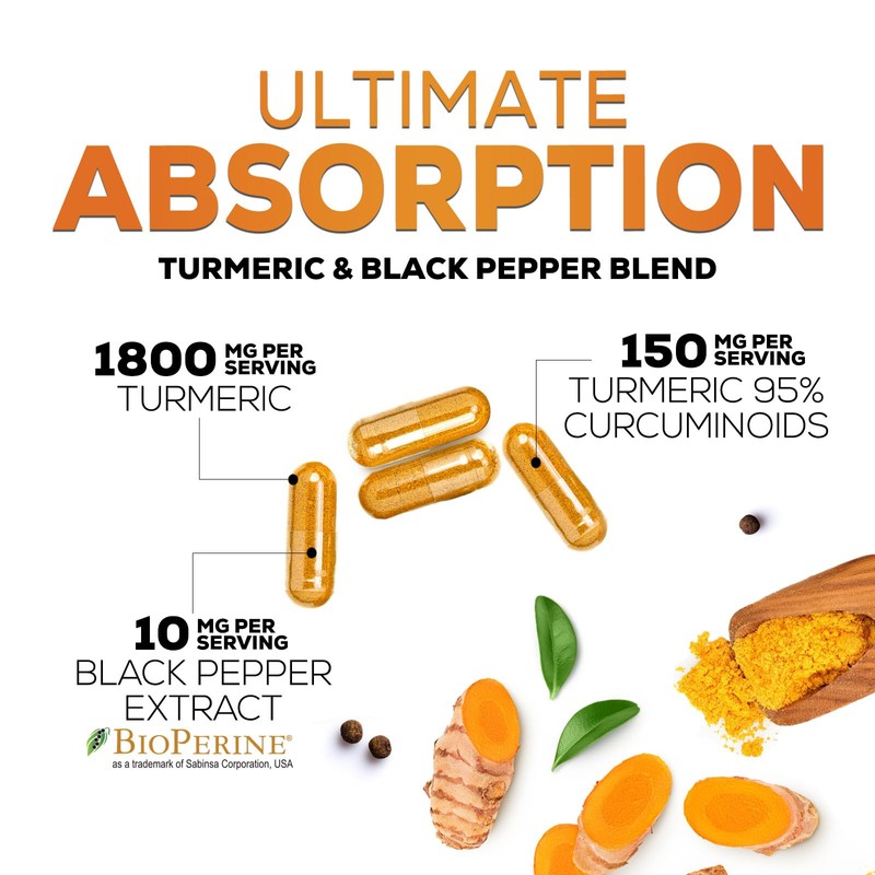 Turmeric Curcumin Supplement - 95% Curcuminoids with Organic Turmeric &