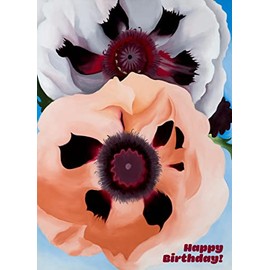 Pixiluv HAPPY BIRTHDAY Greeting card ~ Pretty White and Light Orange Oriental Poppy Flowers ~ Birthday Wishes Vintage Large Greeting Card