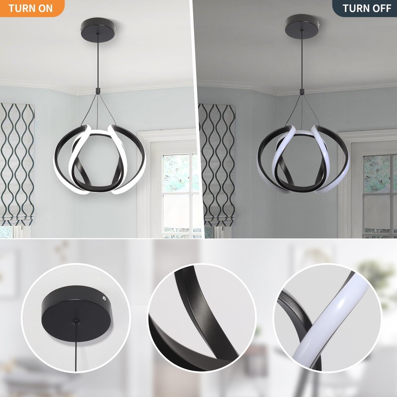CANEOE Modern Led Pendant Light Fixtures, 5500K Black Pendant Lighting