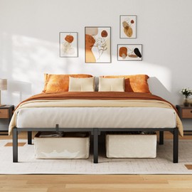 GAOMON Bed Frame King Size, 14 Inch Metal Platform, No Screws Needed, No Box Spring Needed, Heavy Duty, 800 Lbs Capacity, Tool-Free Assembly with Reinforced Iron Slats & Legs