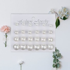 Pearl Stud Earrings Set Bridal Simulated Pearl Earrings for Women White Pearl Earrings Studs for Wedding Brides Bridesmaids 12Pairs Birthday Christmas Gift