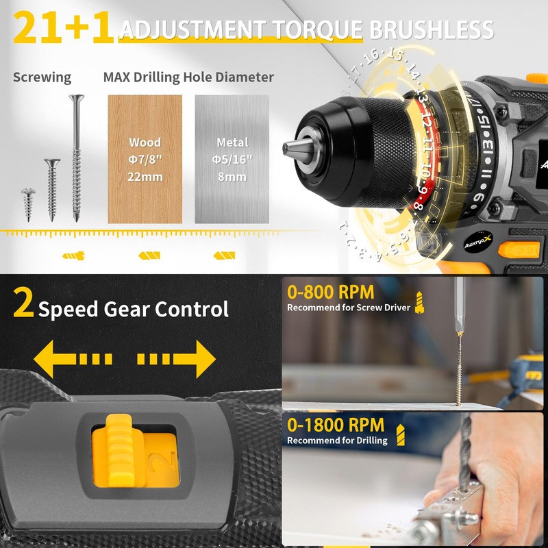 AwxryoX Brushless Compact Drill Tool Set, 60N.m 20V Cordless Drill