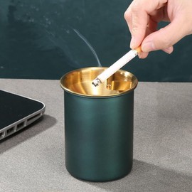 ARFUKA Stainless Steel Ashtray with Lid, Wind Ashtray, Car Ashtray, Portable for Car, Home, Office, Green