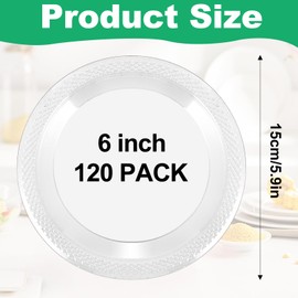 Cptoion 120 Pack Plastic Dinner Plates, 6 inch, Clear, Disposable, BPA Free, Durable, Stackable, Great for Parties, Weddings, Desserts, Cakes, Baked Potatoes, Salads, Catered Events
